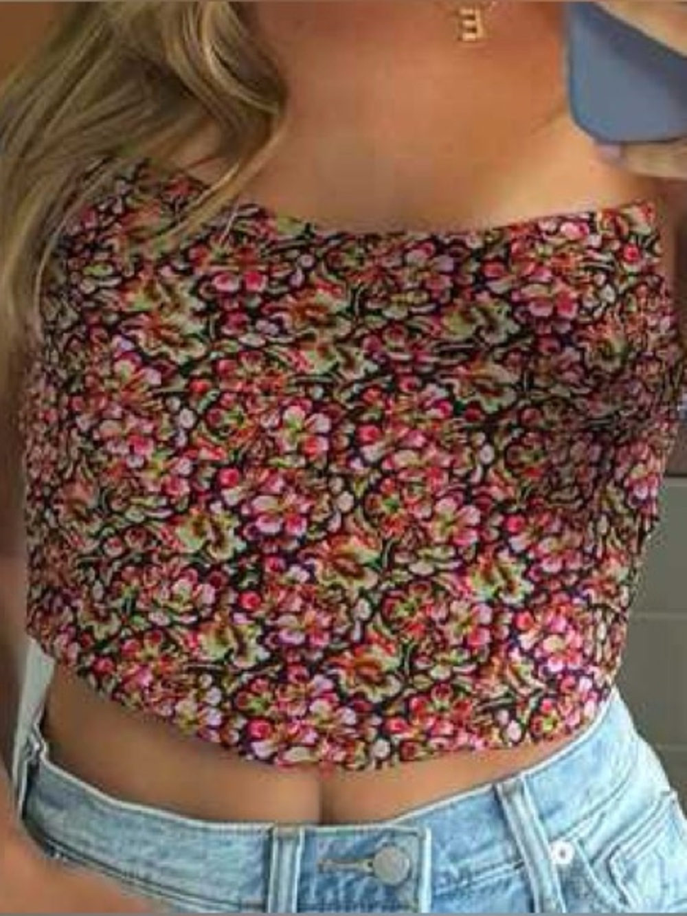 Zara Floral Corset Top Tiered Layered Front Hook Eye Close Multicolor On Black